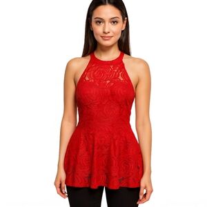 Elegant Red Lace Ambar Blouse. Size L.